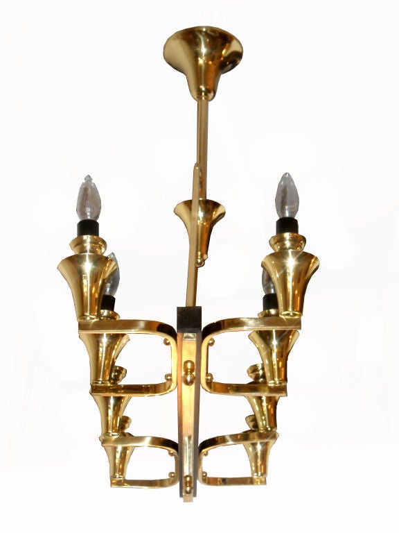 Mid-Century Modern French Neoclassical Eight Lights Chandelier, Probably Retailed by Maison Jansen For Sale