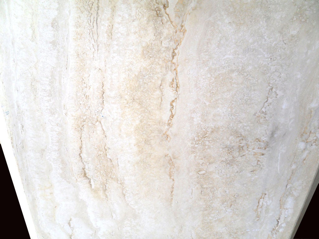 Italian Mid-Century Modern Travertine Console Center Table Beveled Glass Top 70s In Good Condition For Sale In Miami, FL