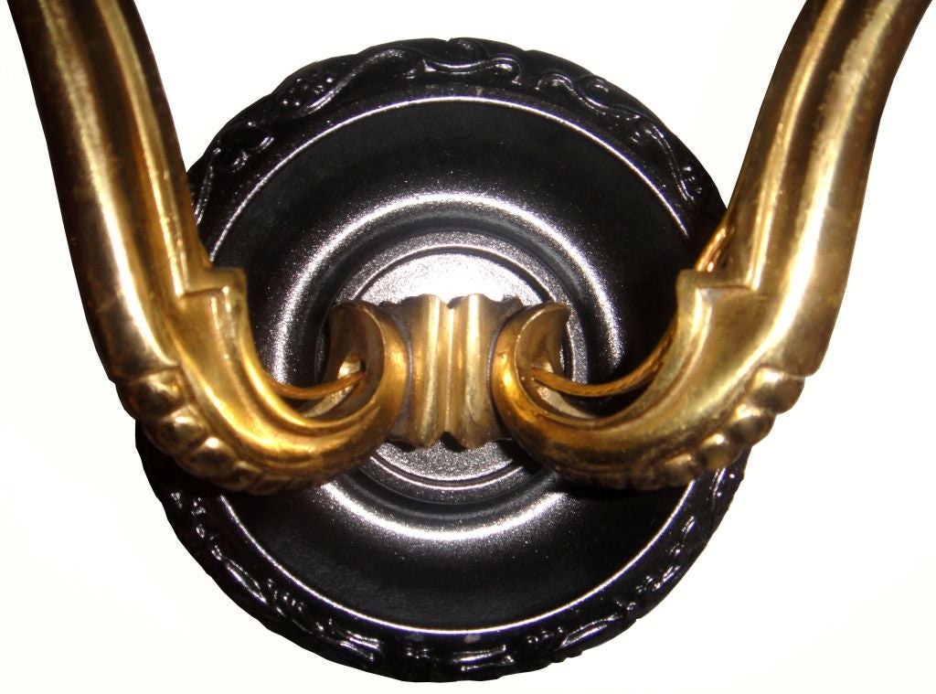 Mid-Century Modern French Maison Jansen Sconces Wall Lights Brass & Gun Metal - Pair For Sale