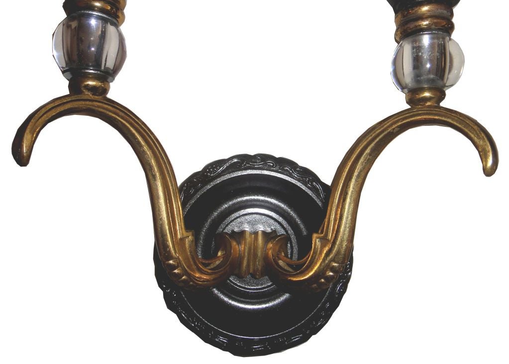 French Maison Jansen Sconces Wall Lights Brass & Gun Metal - Pair In Good Condition For Sale In Miami, FL