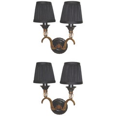 French Maison Jansen Sconces Wall Lights Brass & Gun Metal - Pair