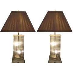 Delicate and Elegant Pair of Lucite and Glass Rod Table Lamps