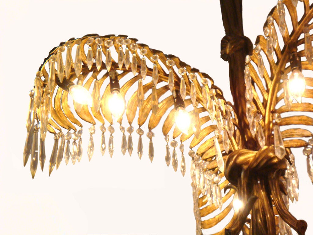 French Maison Bagues Solid Bronze Beautiful Palm Chandelier