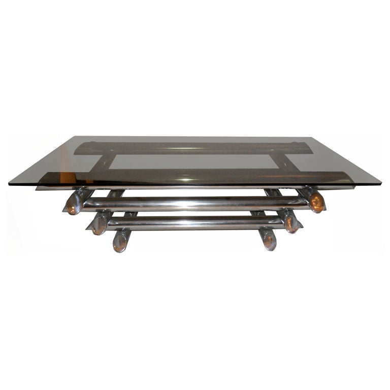 Table basse de style Willy Rizzo en chrome et verre, Italie, mi-siècle moderne, 1960