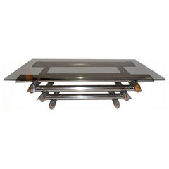 Table basse de style Willy Rizzo en chrome et verre, Italie, mi-siècle moderne, 1960