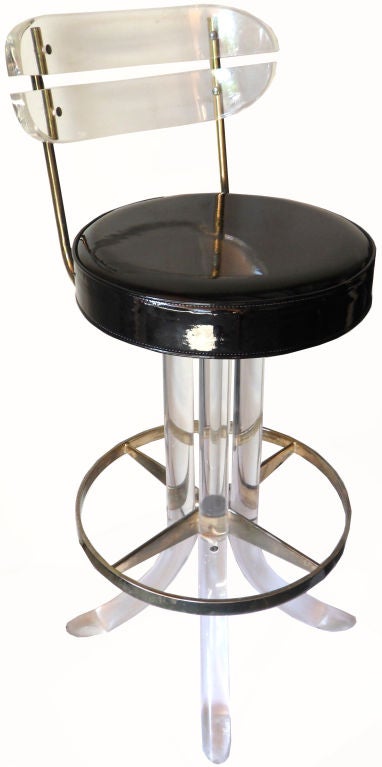 Mid-Century Modern Set of Four Lucite and Chrome Barstools