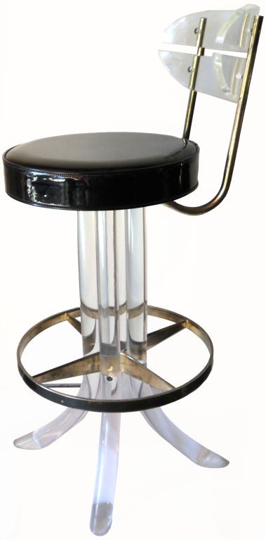 American Set of Four Lucite and Chrome Barstools
