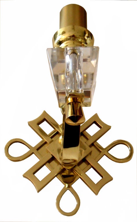 French Wall Sconces Polished Brass & Glass Jules Leleu Style - Pair 4 available For Sale 2