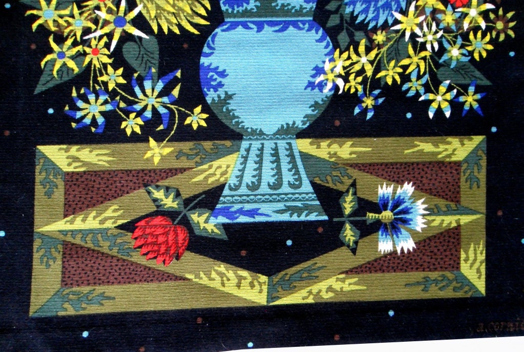 Tapiz de lana firmado ALAIN CORNIC llamado BOUQUET por D' AUBUSSON 1950 Francés en venta