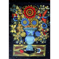 Tapisserie en laine signée ALAIN CORNIC et nommée BOUQUET par D'' AUBUSSON 1950