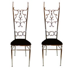 Two Neoclassical Nickel-Plated Chiavari Chairs Italy