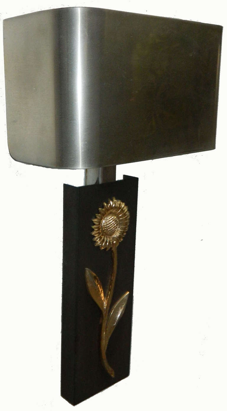 French Sunflower Pair Of Sconces Attribuated To Maison Charles 
