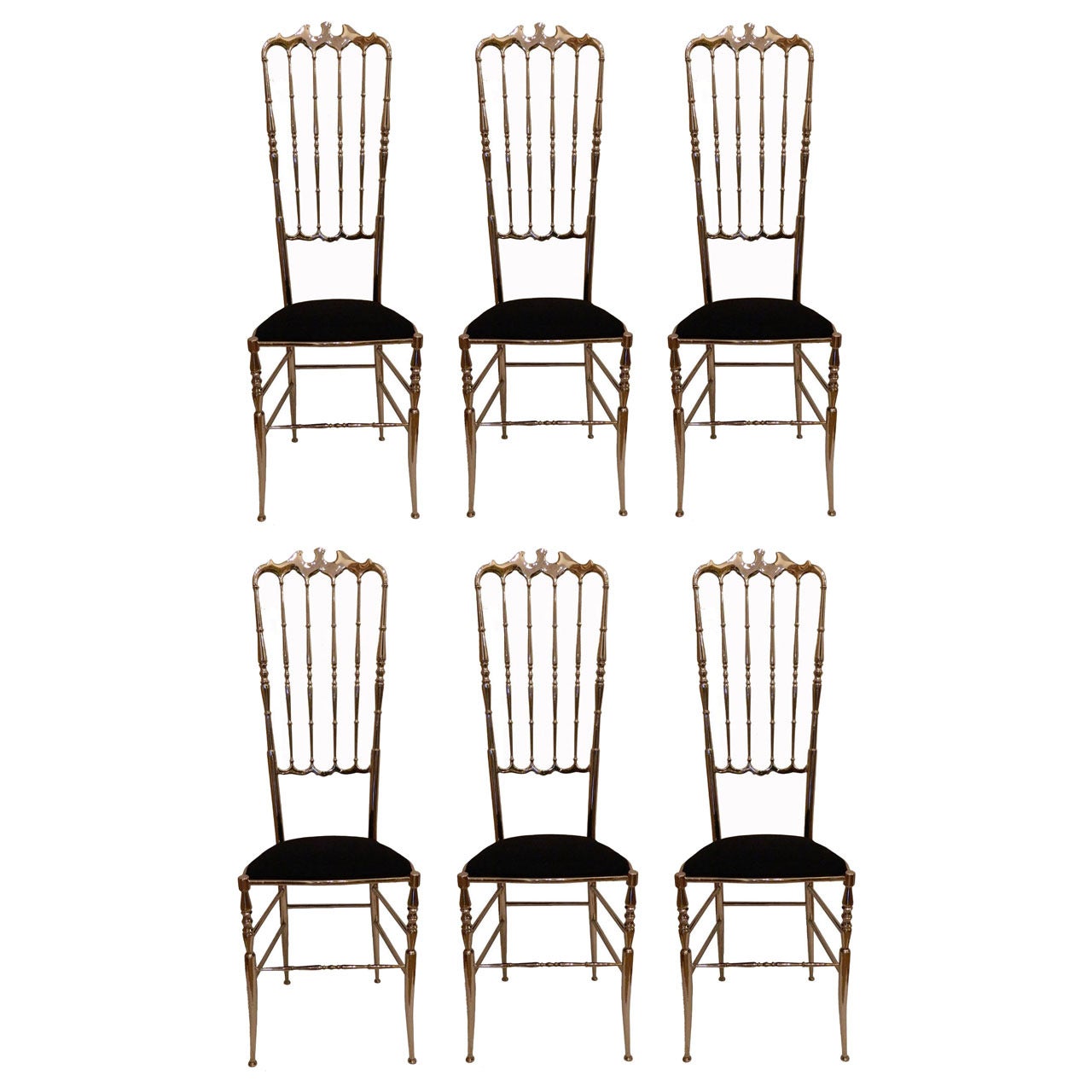 Set of Eight Tall Nickel-Plated Chiavari Chairs