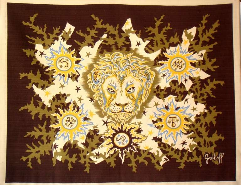 Signed Grekoff AUBUSSON  Tapestry "LE LION"