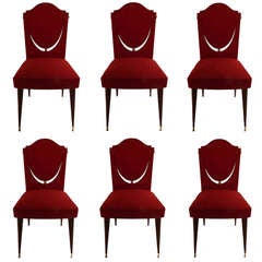 SATURDAY SALE. Set of Six Dining Room Chairs by Maison Gouffe, Paris