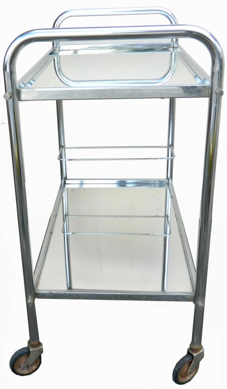 Jacques Adnet Style Bar Cart Mirror Glass Top on Casters Mid-Century Modern  In Good Condition For Sale In Miami, FL