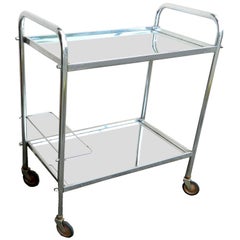 Jacques Adnet Style Bar Cart Mirror Glass Top on Casters Mid-Century Modern