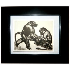 SATURDAY SALE. P. Jouve Signed Oil Ink & Crayon Drawing
