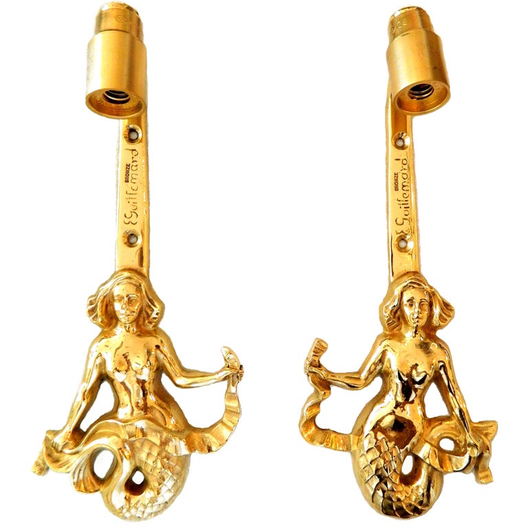 Signed and Numbered E.GUILLEMARD pair of Mermaids sconces