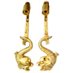 Signed Bronze E.GUILLEMARD Pair of Dolphin Sconces