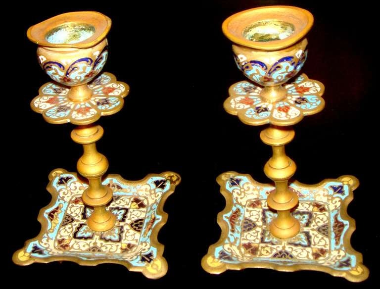 Pair of XIX Century "Cloisonne" Candlesticks.