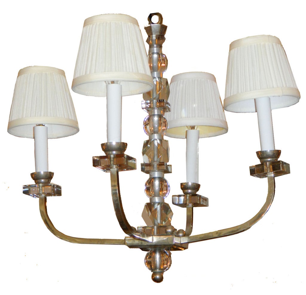 Mid-Century Modern Jacques Adnet Style Chandelier Nickel Plated over Brass France 1955 For Sale