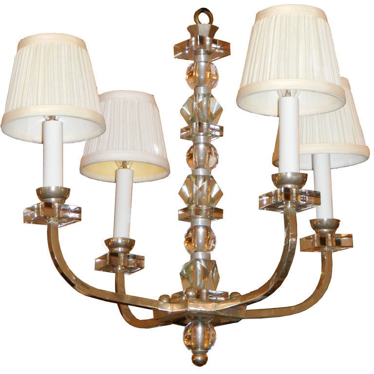 Jacques Adnet Style Chandelier Nickel Plated over Brass France 1955 For Sale