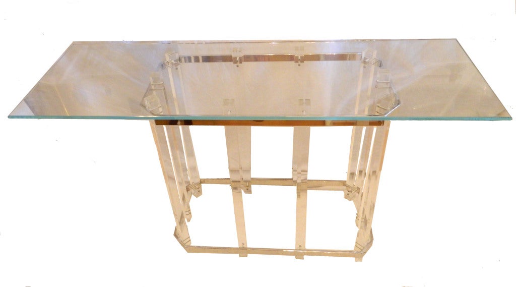 Mid-Century Modern Large Glass Top  Chrome and Lucite Console For Sale