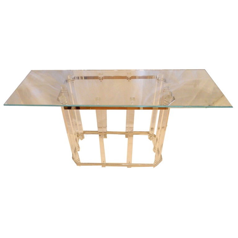 Large Glass Top  Chrome and Lucite Console For Sale