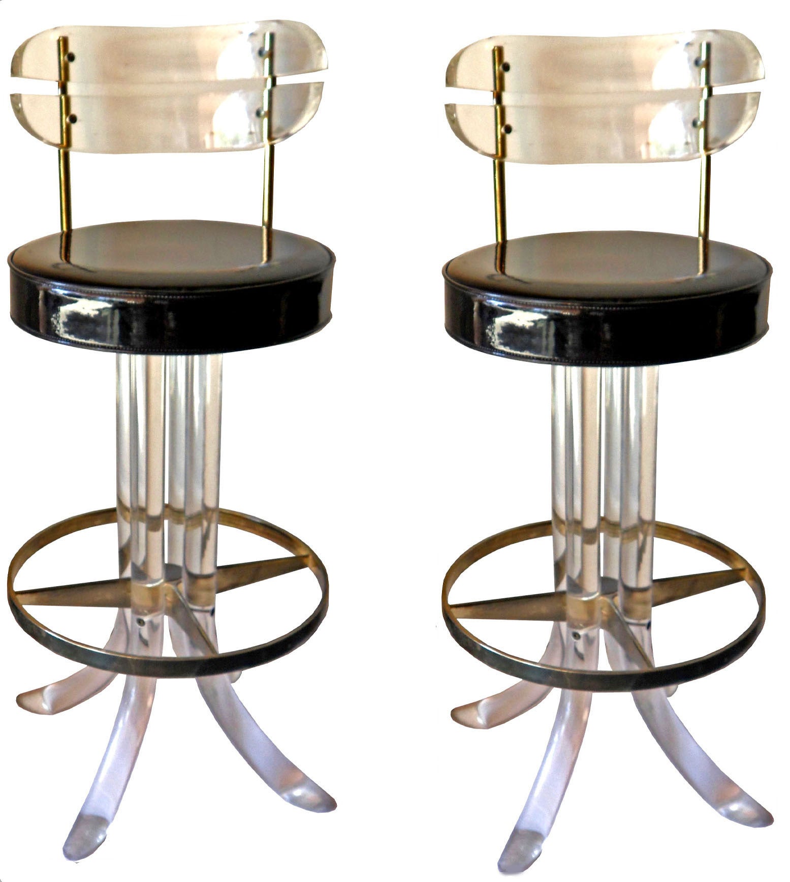 Set of Four Lucite and Chrome Barstools