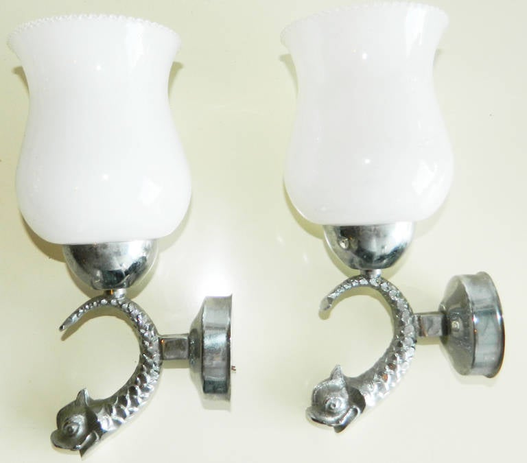 Pair of French dolphins sconces.
80w each.
US wired and in working condition.