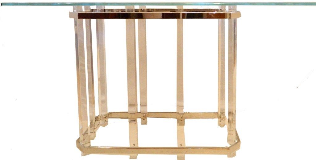 American Large Glass Top  Chrome and Lucite Console For Sale