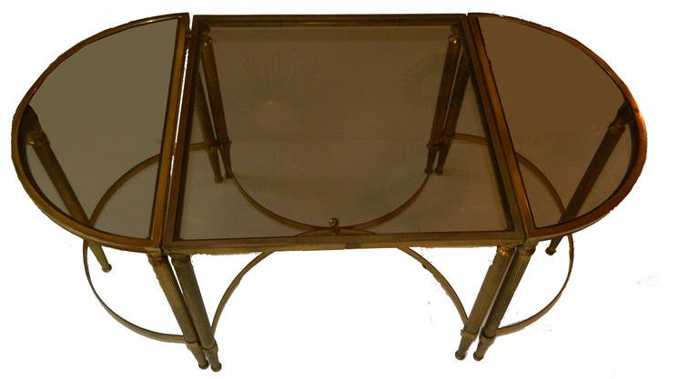 French Maison Lancel Three Part Brass & Glass Coffee Table Mid-Century Modern France  For Sale