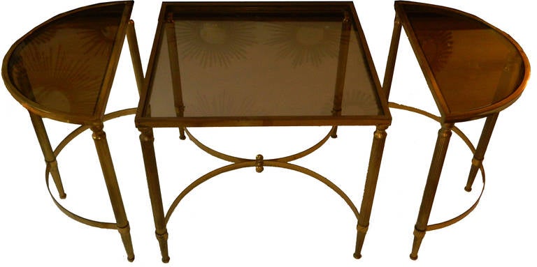 Maison Lancel Three Part Brass & Glass Coffee Table Mid-Century Modern France  In Good Condition For Sale In Miami, FL