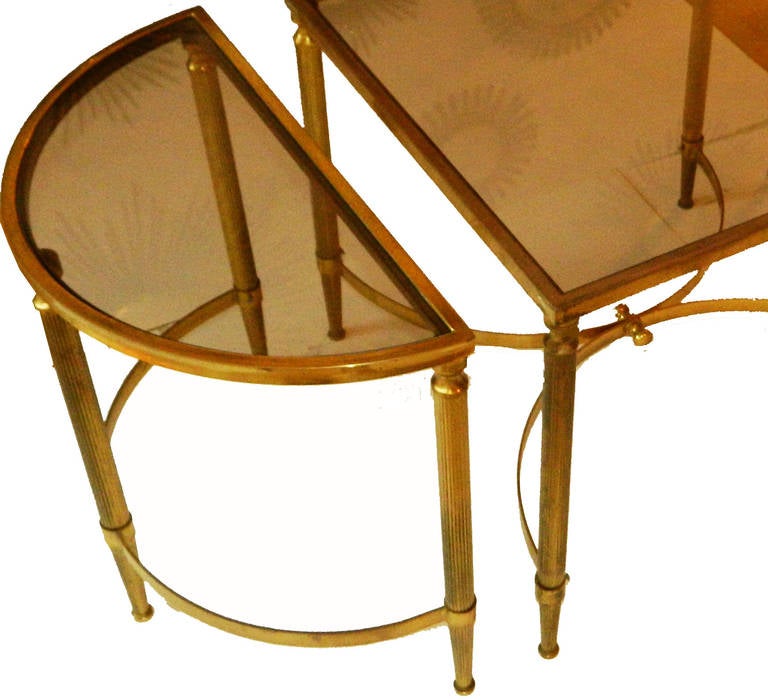 Mid-20th Century Maison Lancel Three Part Brass & Glass Coffee Table Mid-Century Modern France  For Sale