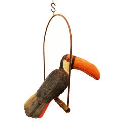 Signed "Federico" Leather Toucan Perched on a Swing