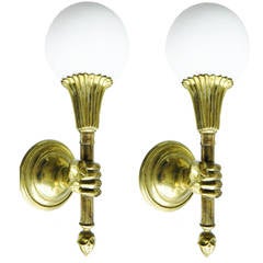 Pair of Bronze French Wall Sconces by Maison Bagues