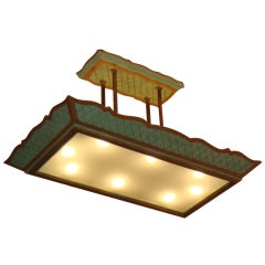 1940
s French Green And Gold  Wood Painted Chandelier