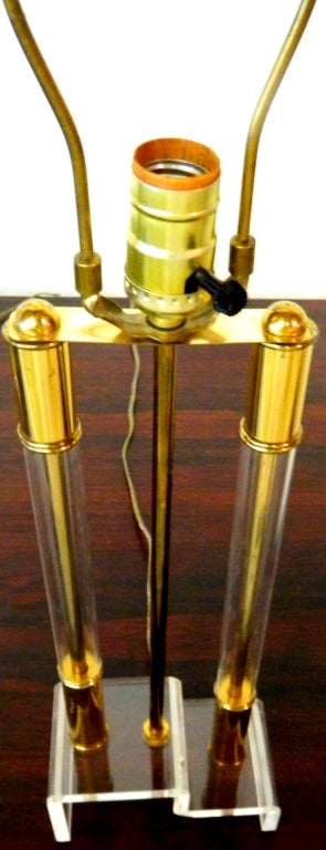 Italian Pair of Lucite and Brass Table Lamps