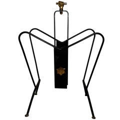 SUBLiME JACQUES ADNET BLACK LEATHER and GILT BRASS MAGAZINE NEWSPAPER HOLDER  RACK For Sale at 1stDibs