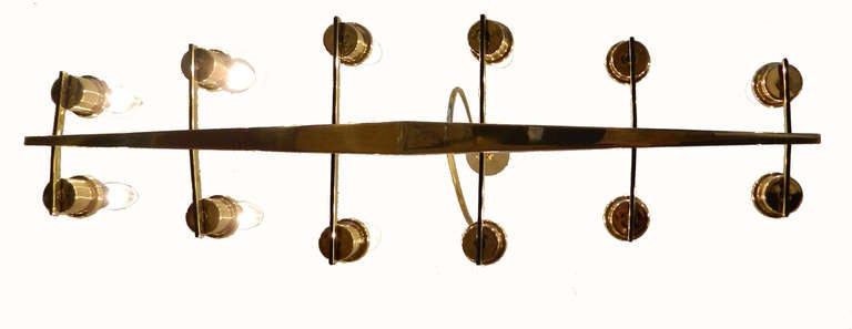 French 12 Light Chandelier Two Patina Brass by Maison Arlus 1950 In Good Condition For Sale In Miami, FL