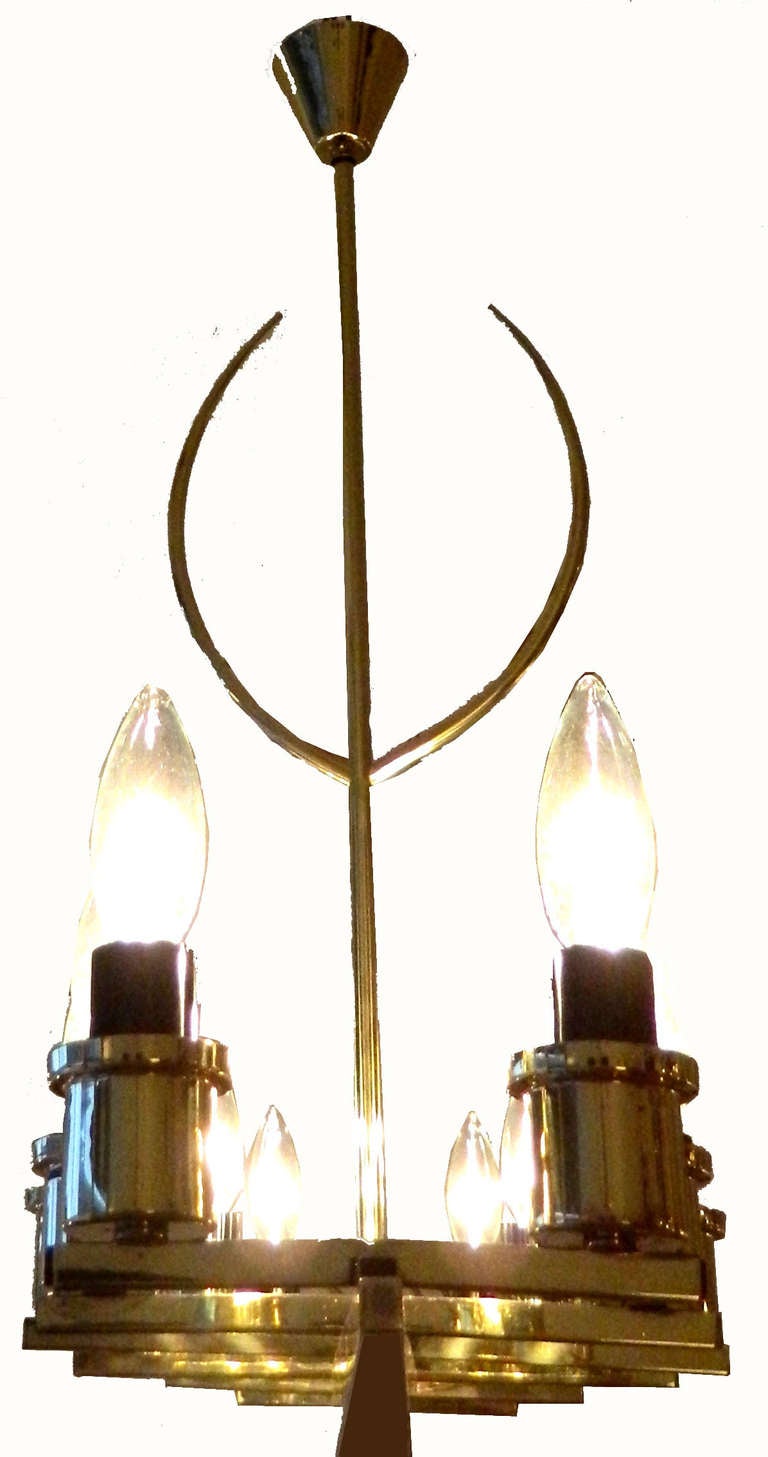 Mid-Century Modern French 12 Light Chandelier Two Patina Brass by Maison Arlus 1950 For Sale