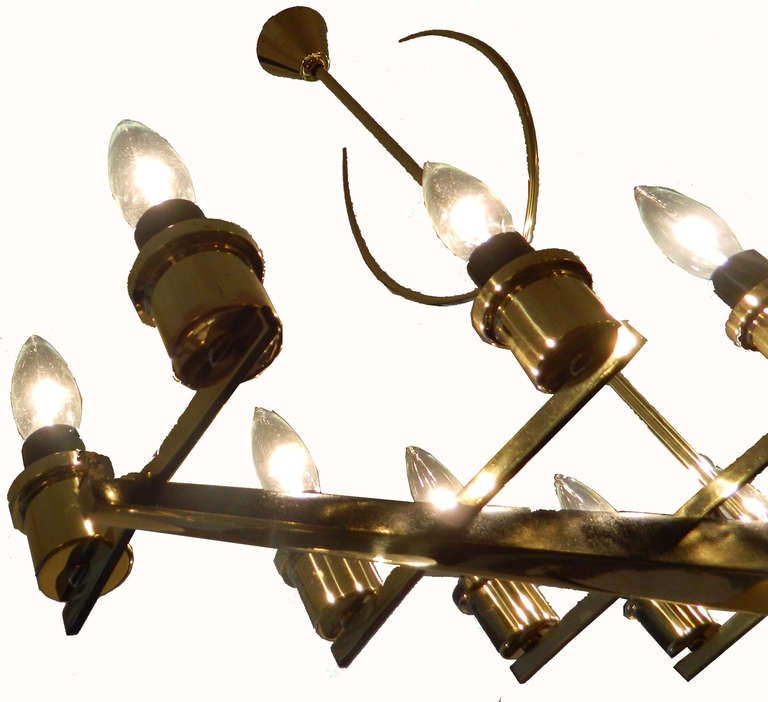 Painted French 12 Light Chandelier Two Patina Brass by Maison Arlus 1950 For Sale
