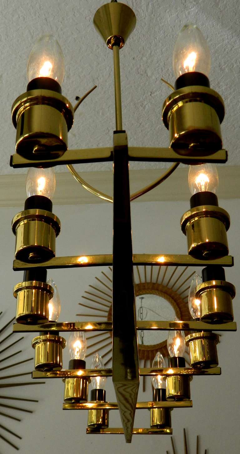 Mid-20th Century French 12 Light Chandelier Two Patina Brass by Maison Arlus 1950 For Sale