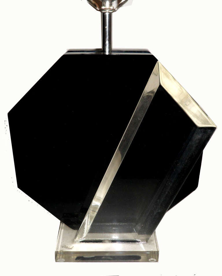 Black , clear lucite with  origin and  elegant metal shades, signed (Image 5) pair of Van Teal table lamps.
 Measurements : 30