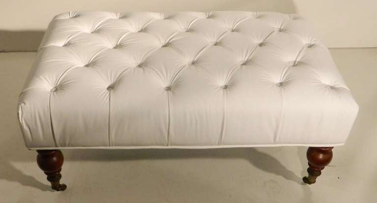 White Leather  Napoleon III Period Tufted Ottoman