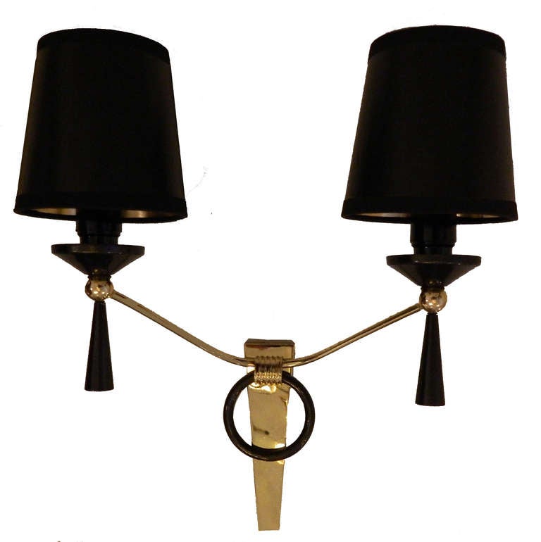 Brass  Pair of Jacques Adnet Sconces.2 pairs available. Priced by pair For Sale