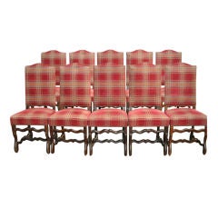 10 Red Plaid Mutton Chairs, 19th Century