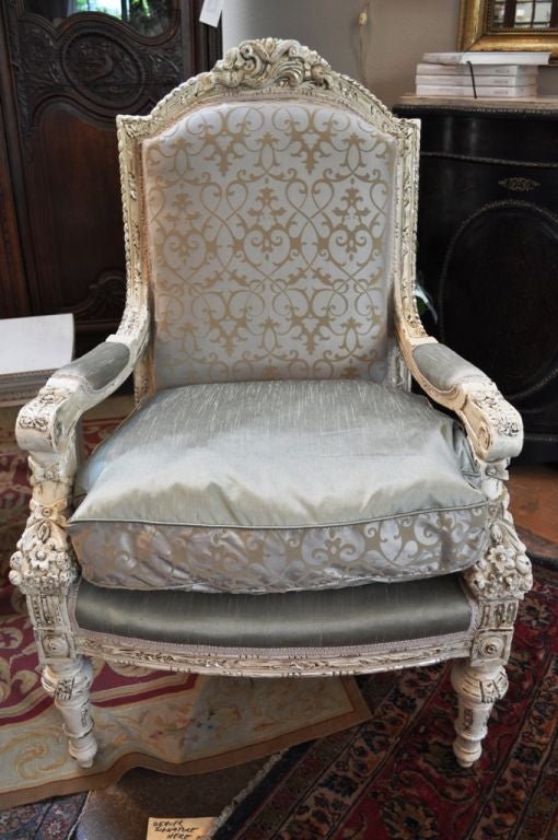 Carved, Gray and Silver Arm Chair For Sale 3