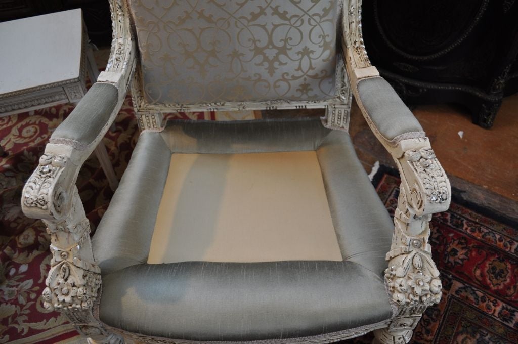 Carved, Gray and Silver Arm Chair For Sale 4